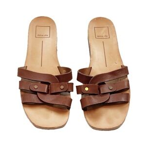 DV Dolce Vita Cait Leather Slide Slip On Sandals Brown Tan Women’s Size 7.5